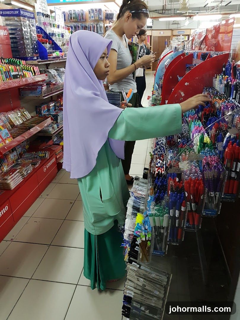 Customers browsing pens in a store