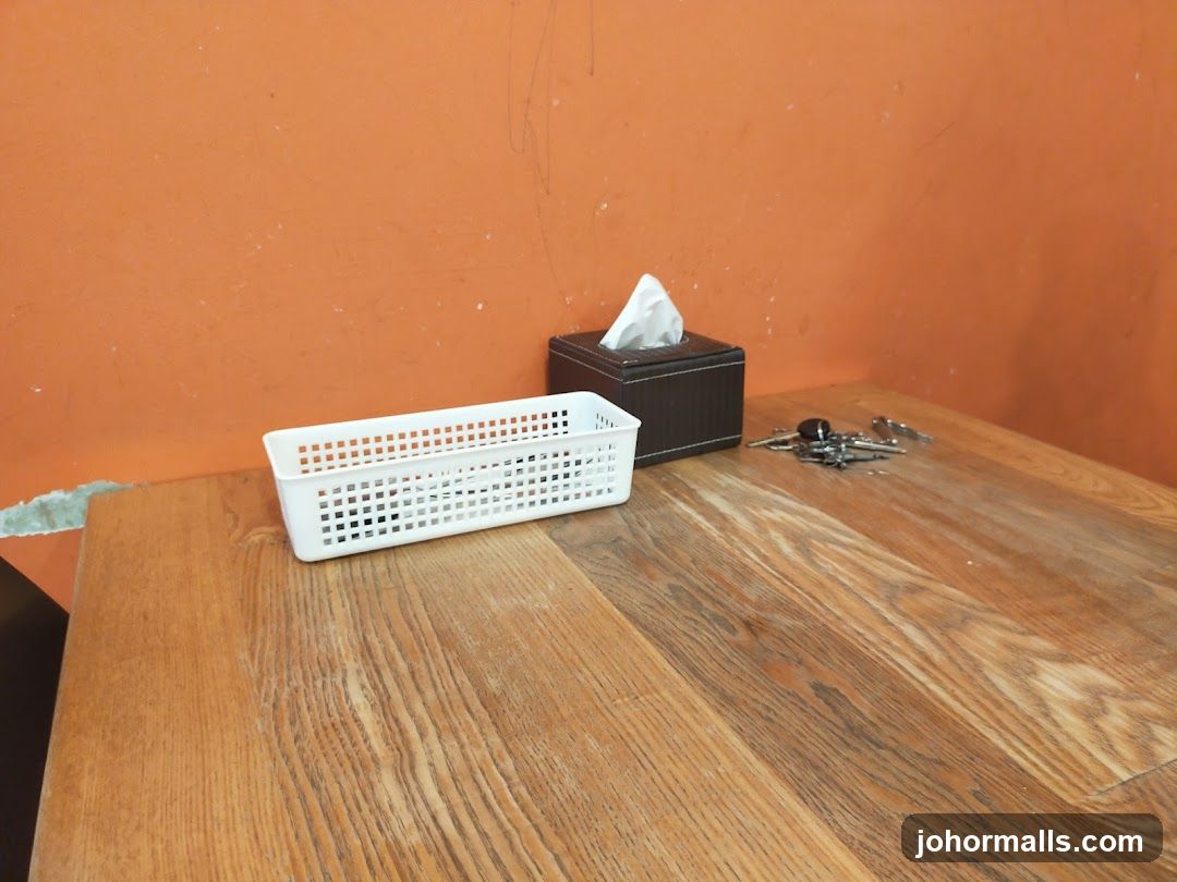 Tabletop with Tissue Box and Keys