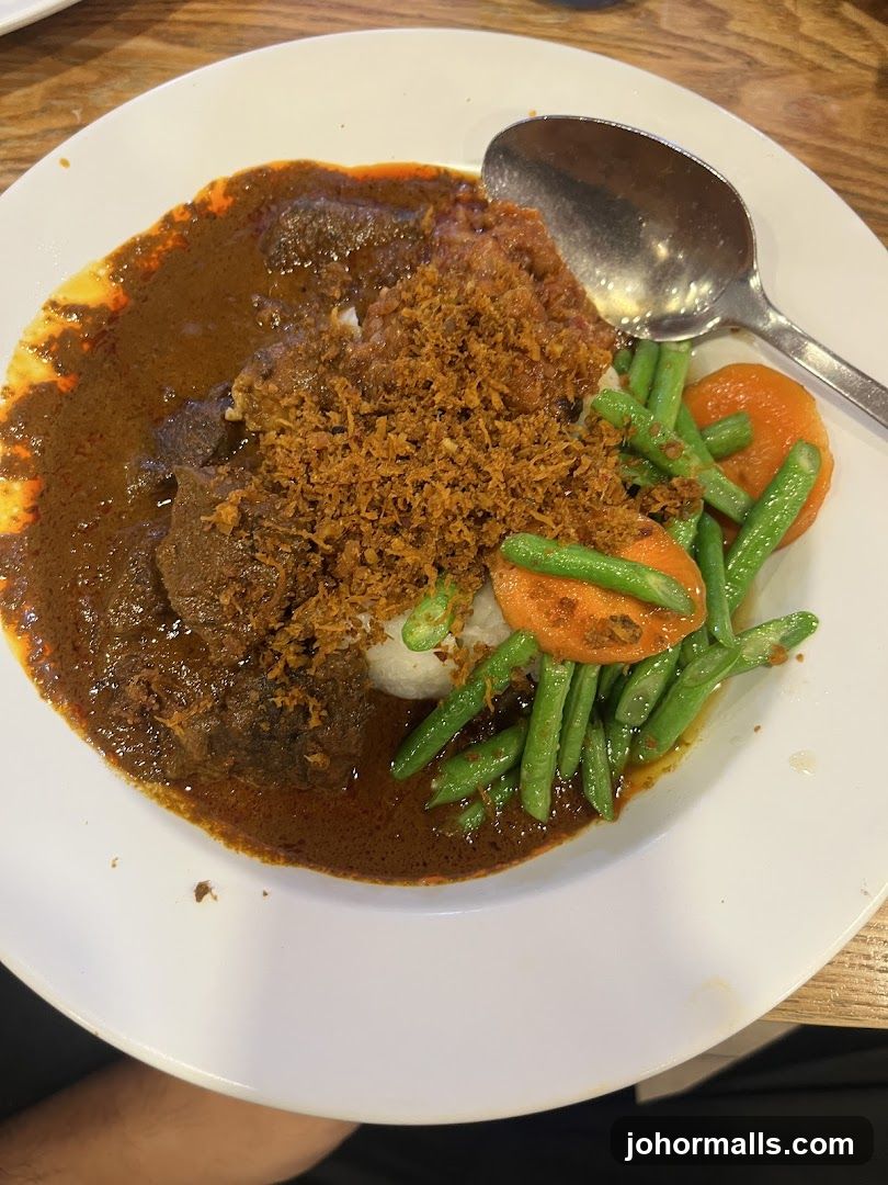 Beef Rendang with Rice and Vegetables