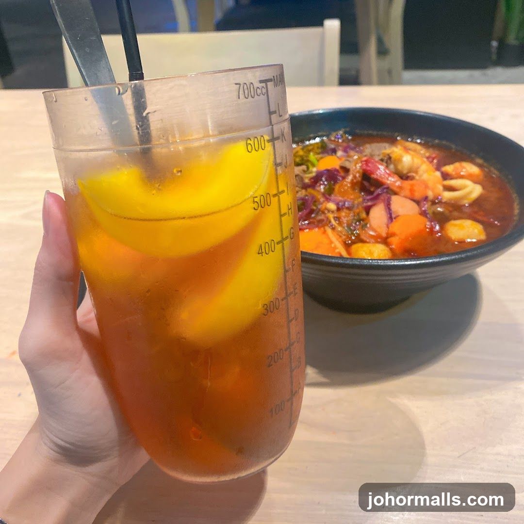 Iced Tea and Seafood Soup