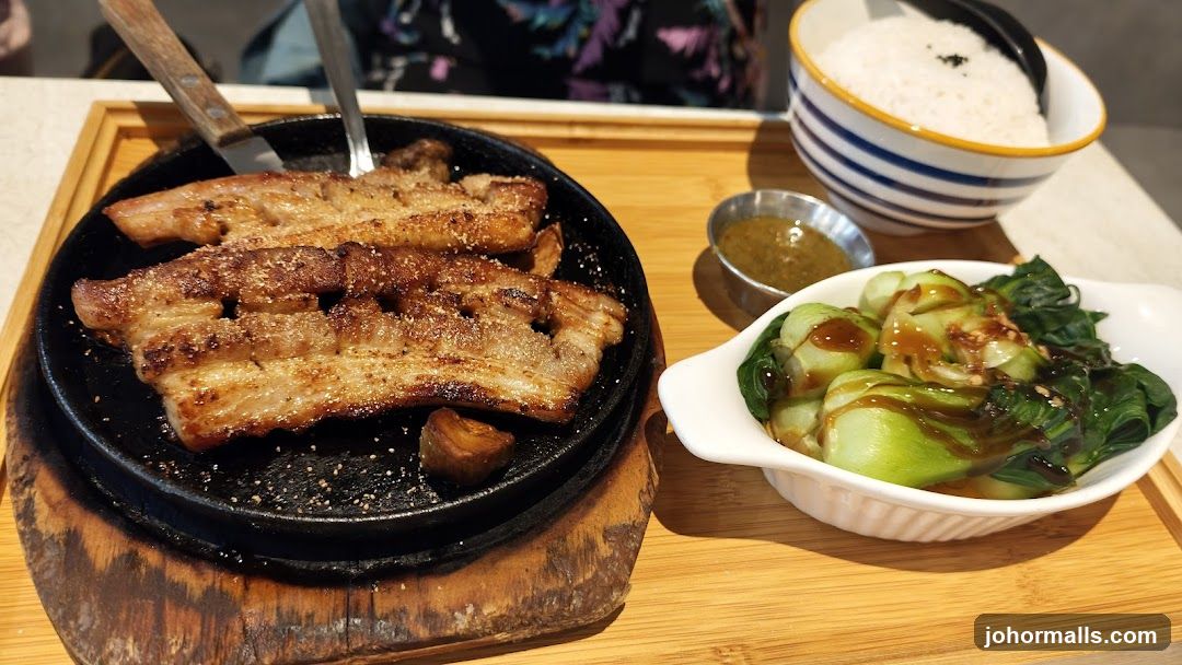 Grilled Pork Belly with Bok Choy and Rice