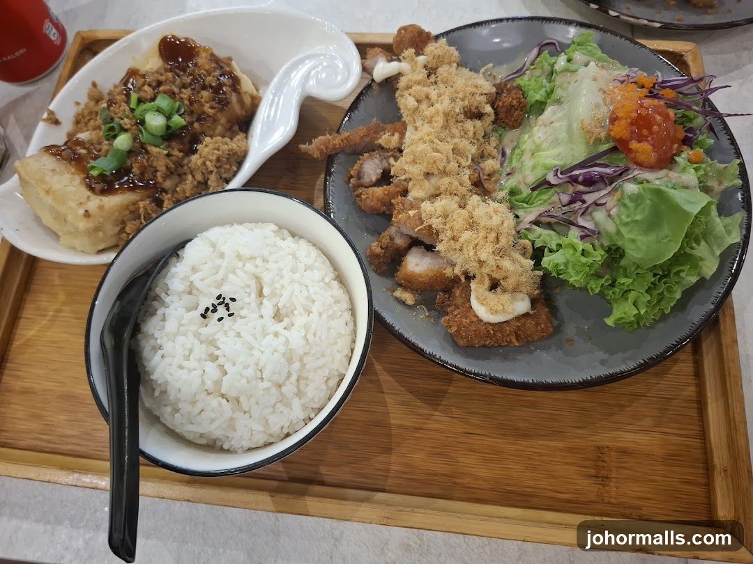 Fried Pork with Salad and Rice