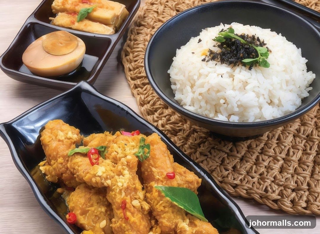 Fried Chicken with Rice and Side Dishes