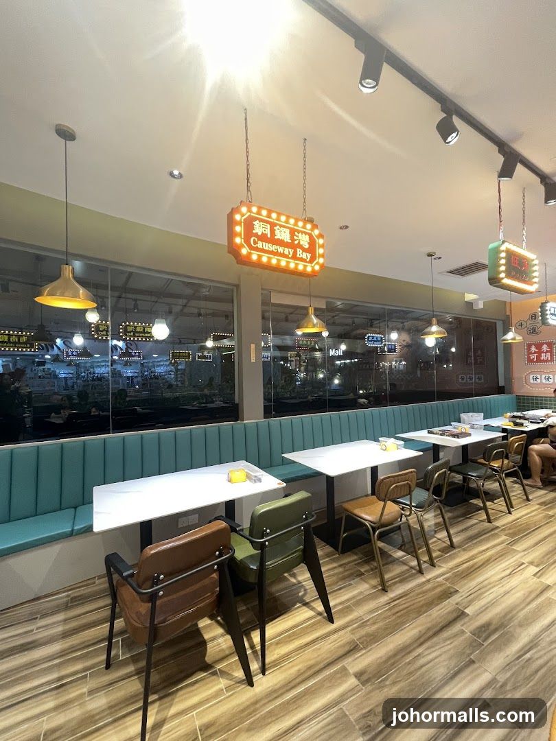 Restaurant Interior with Neon Signs
