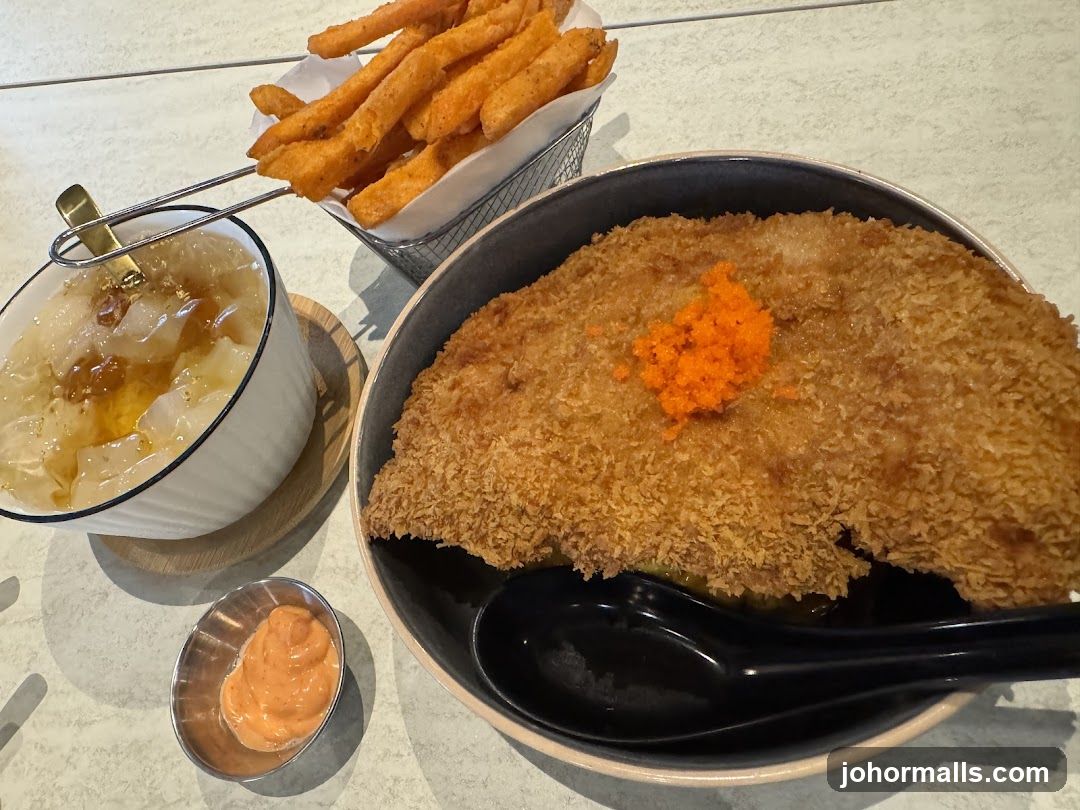 Fried Cutlet with Fries and Dessert