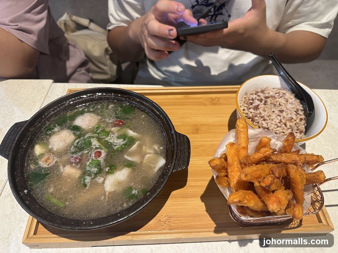 Meal with Soup, Rice, and Fries