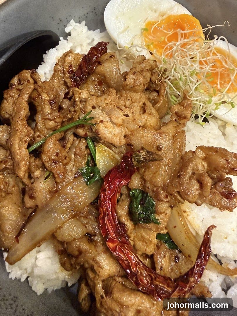Spicy Pork Stir-fry with Rice and Egg