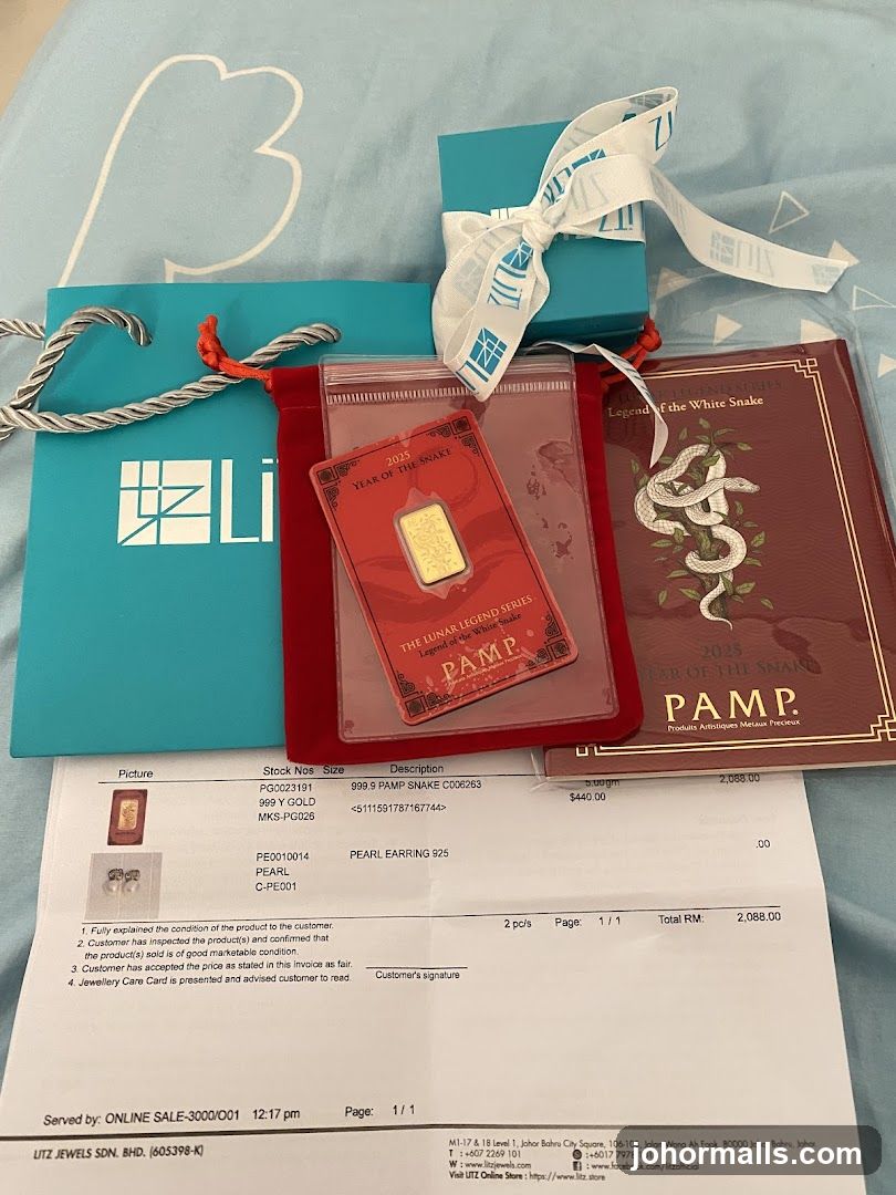 Gold Bar and Pearl Earrings with Invoice