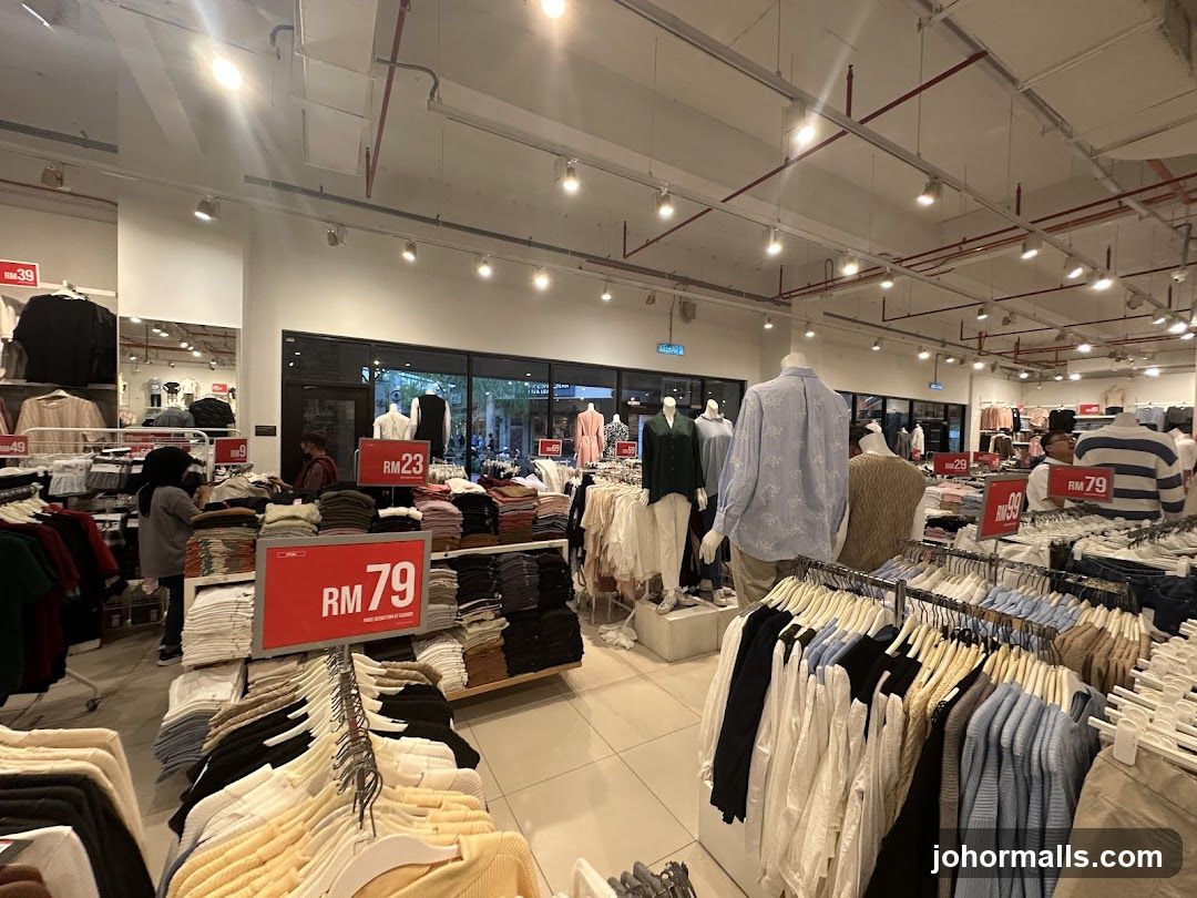 Clothing store interior with price tags