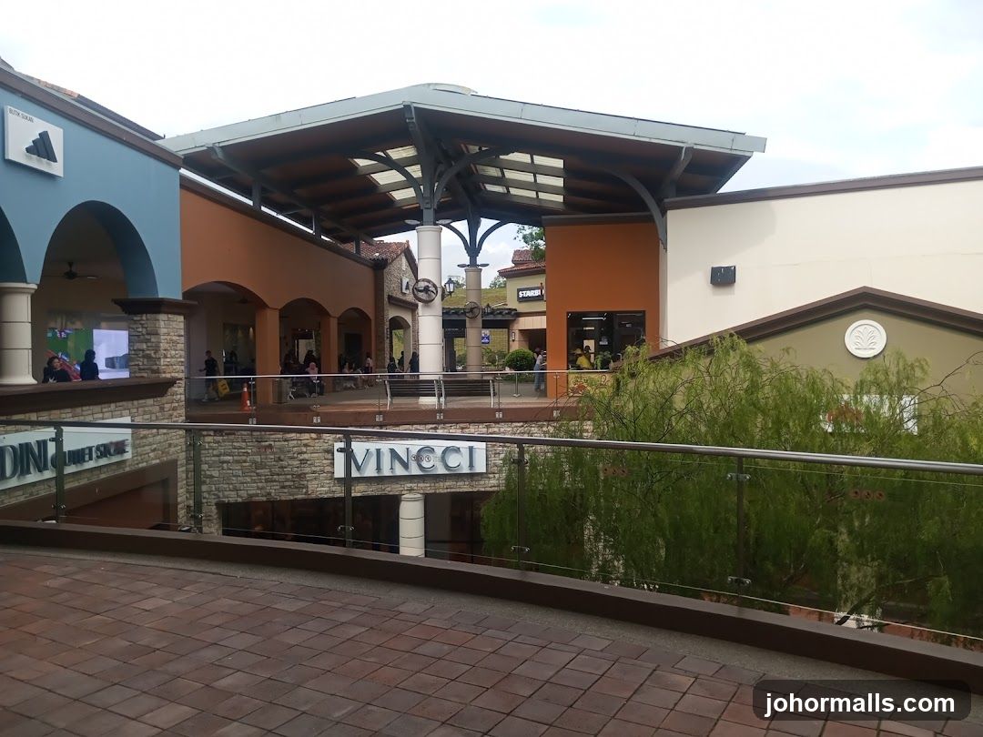 Outdoor shopping complex with multiple storefronts