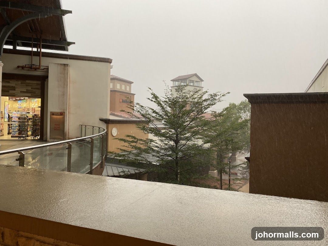 Rainy Day at an Outdoor Shopping Area