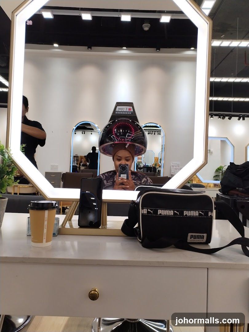 Hair Salon Interior with Client Under Dryer