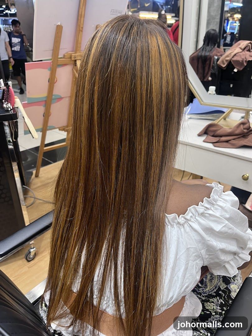 Woman with highlighted hair in salon