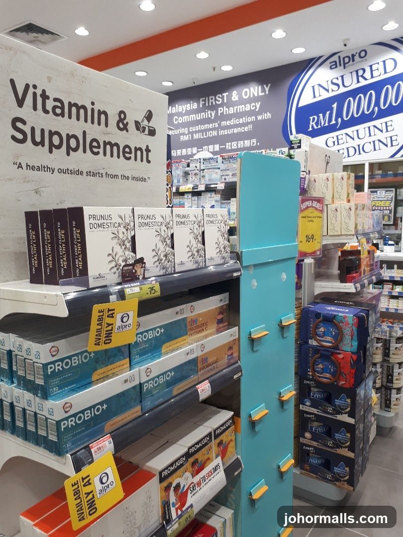 Pharmacy Interior with Supplements and Promotions