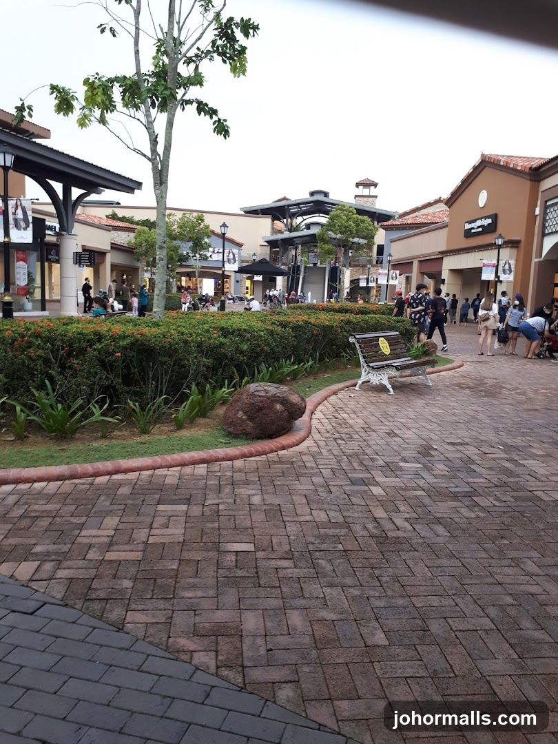 Outdoor shopping area with people