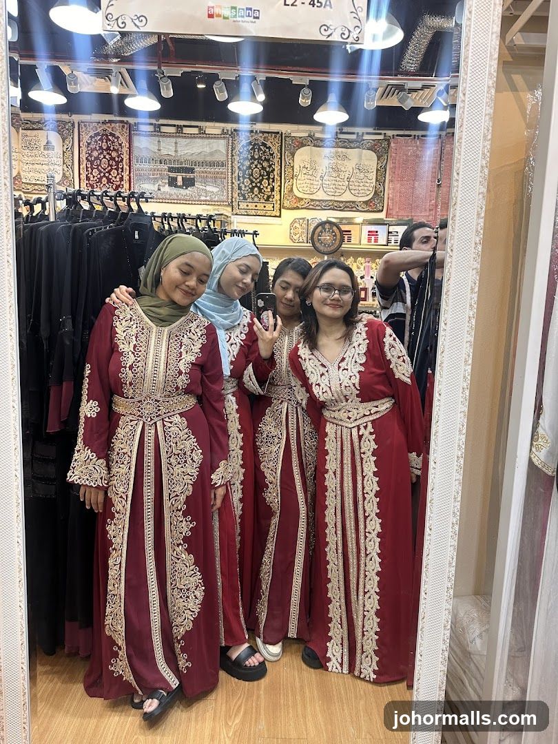 Four women in traditional attire posing for a mirror selfie