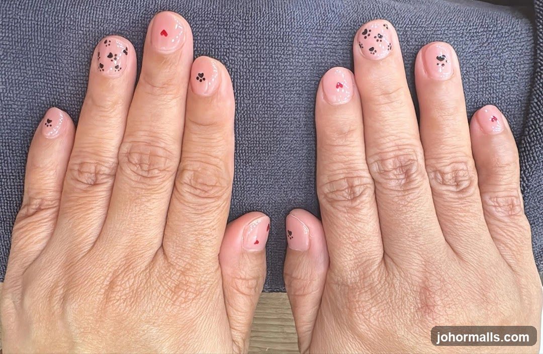 Nails with heart and paw print designs