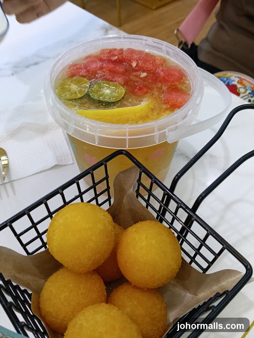 Fruit Drink and Fried Balls