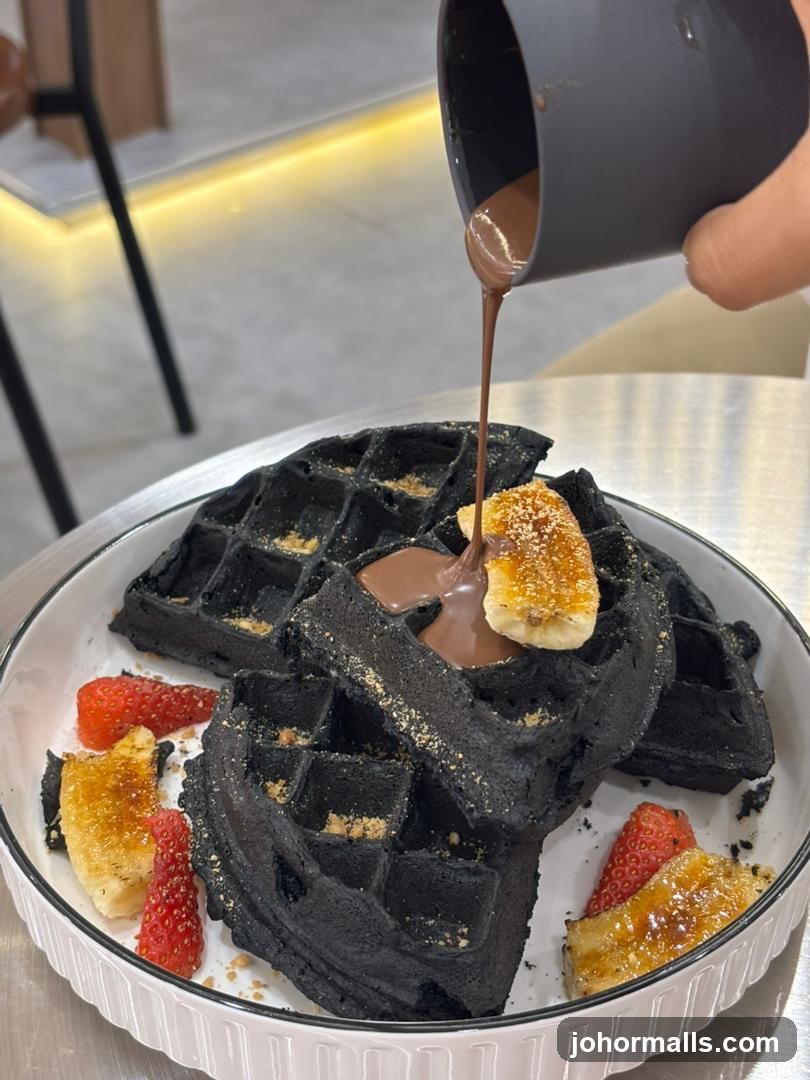 Dark Waffles with Chocolate and Fruit