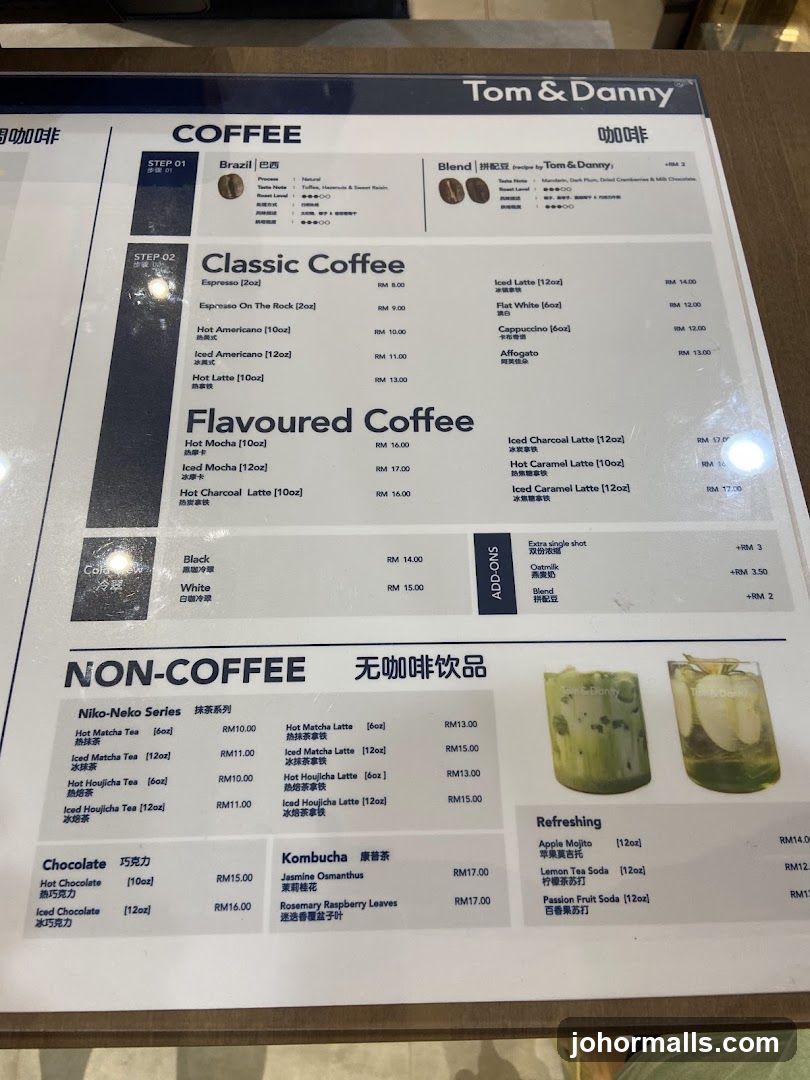 Tom & Danny Coffee Menu