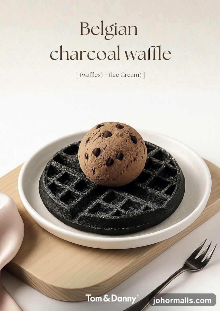 Belgian charcoal waffle with ice cream