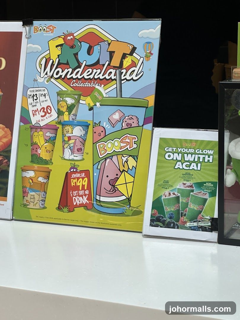 Boost Fruit Wonderland Collectables and Acai Drinks