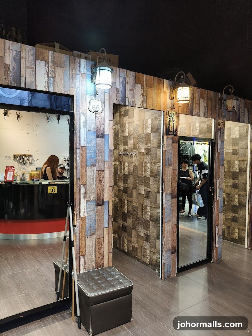 Interior of a store with fitting rooms