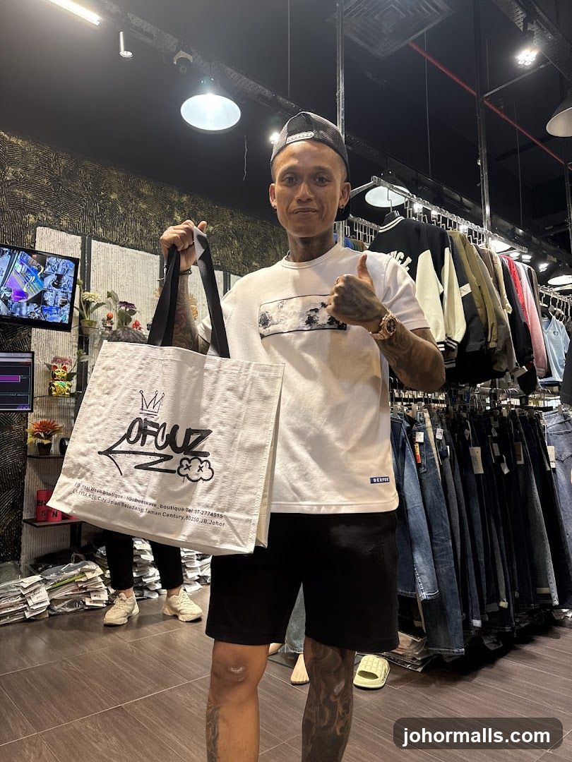 Man holding a shopping bag in a store