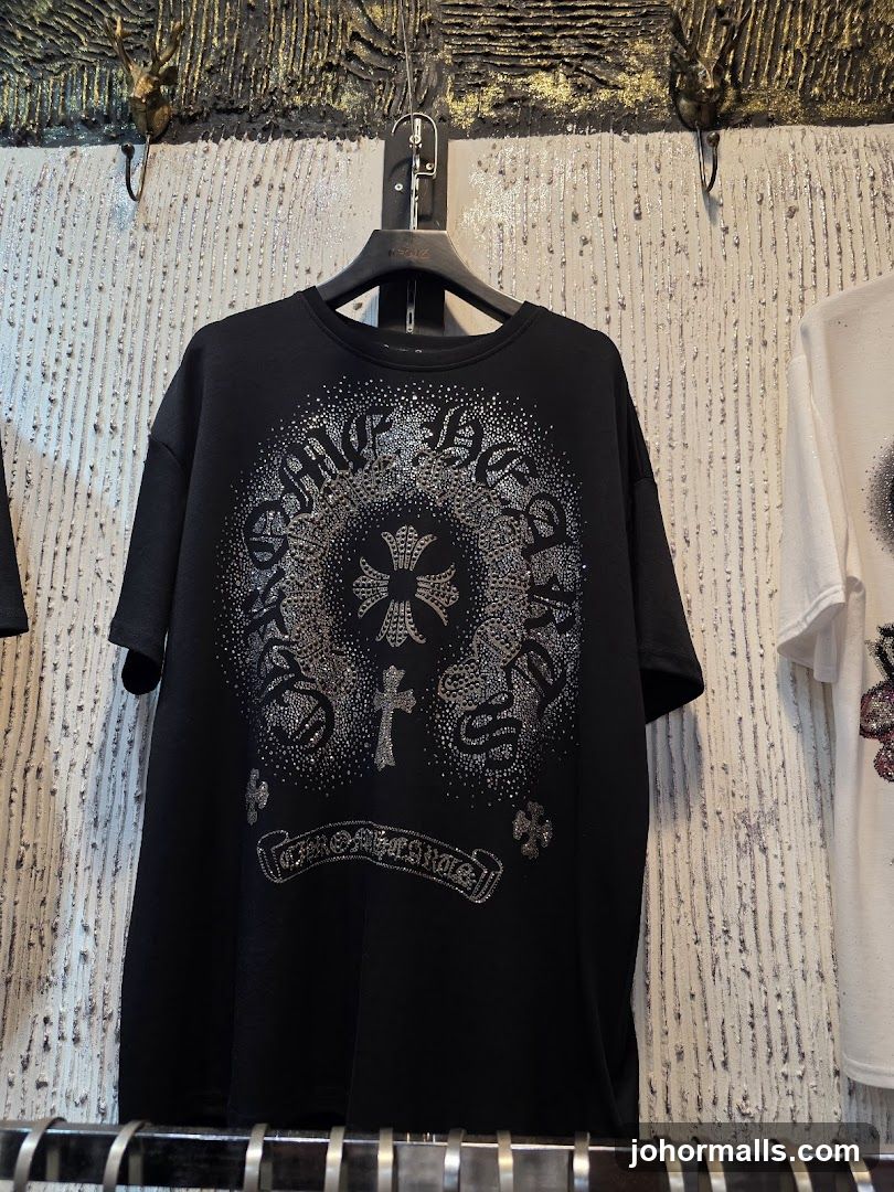Black T-shirt with rhinestone embellishments