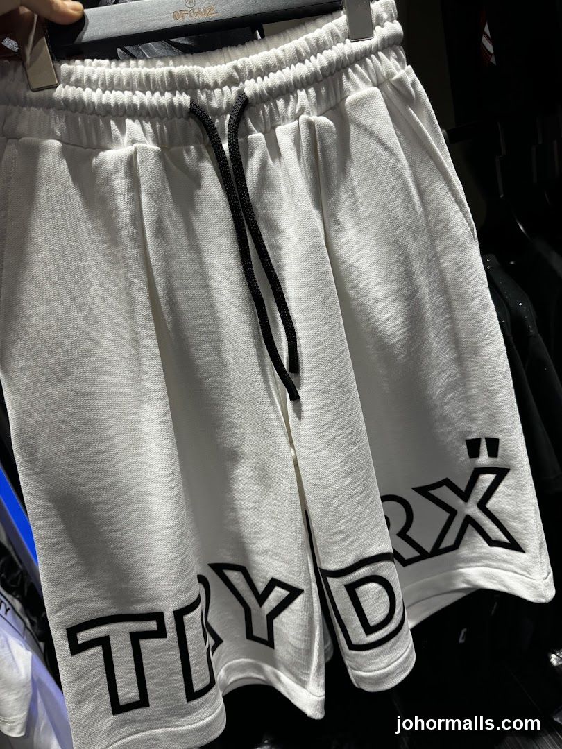 White Shorts with Black Text