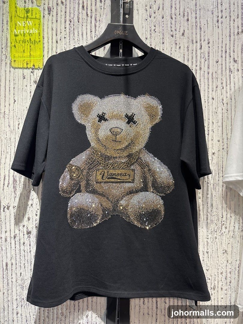 Black T-shirt with embellished teddy bear graphic