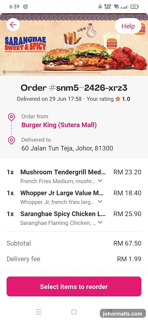 Burger King Order Details