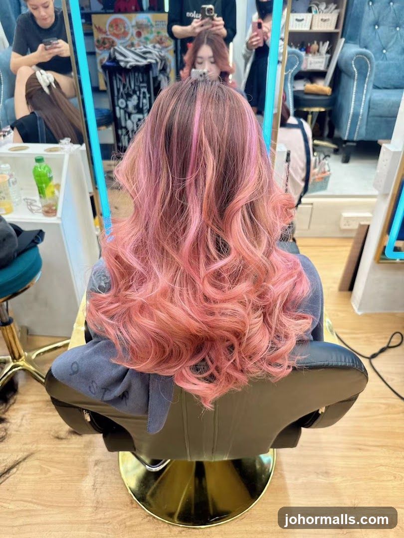Woman with Pink Hair in Salon Chair