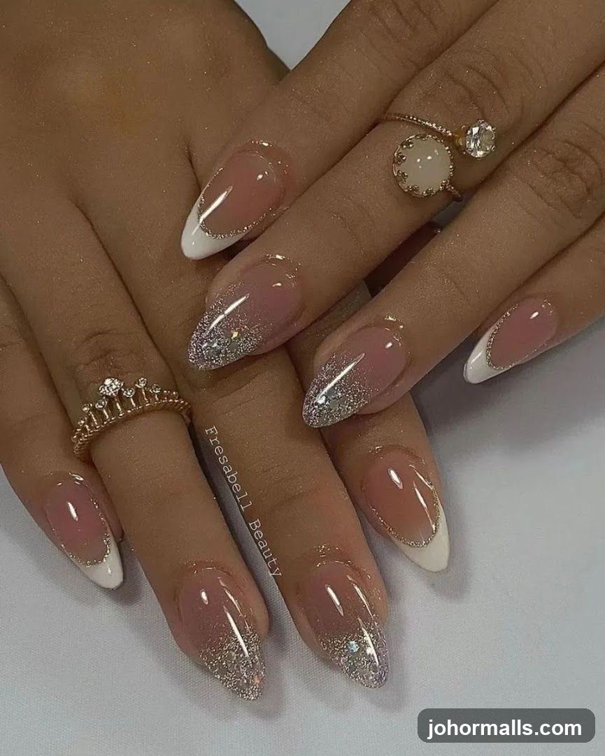 French Manicure with Glitter Accents