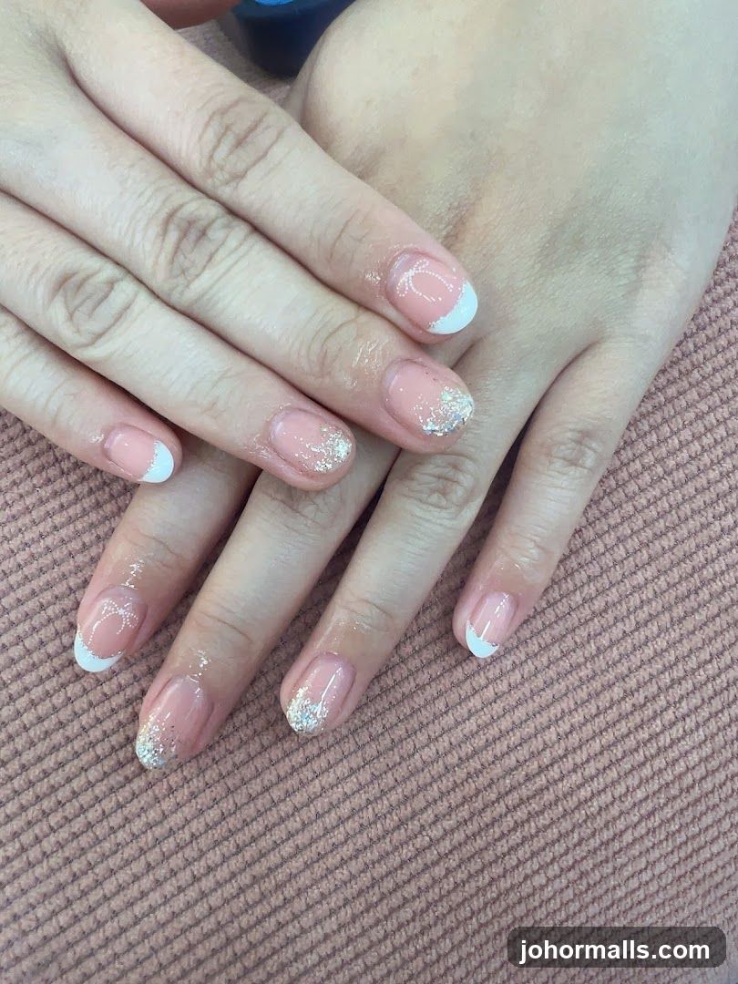 French Manicure with Glitter Accents