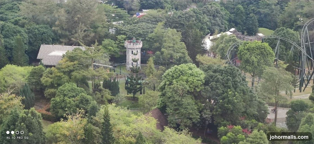 Amusement Park with Roller Coaster and Castle Tower