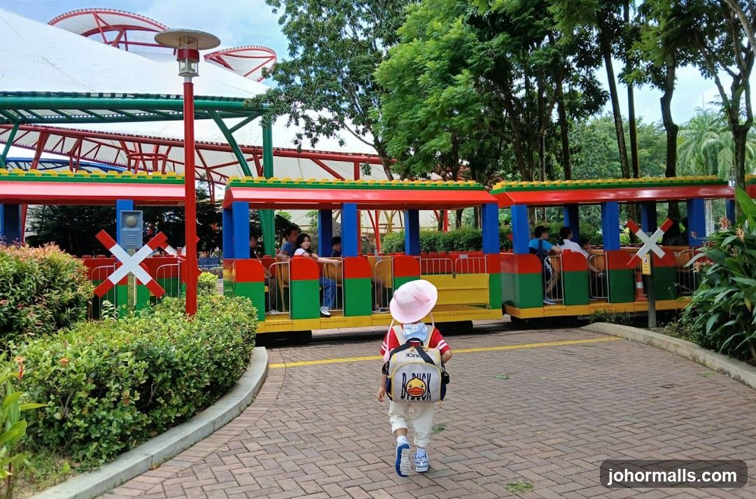Children on a Lego-themed train ride