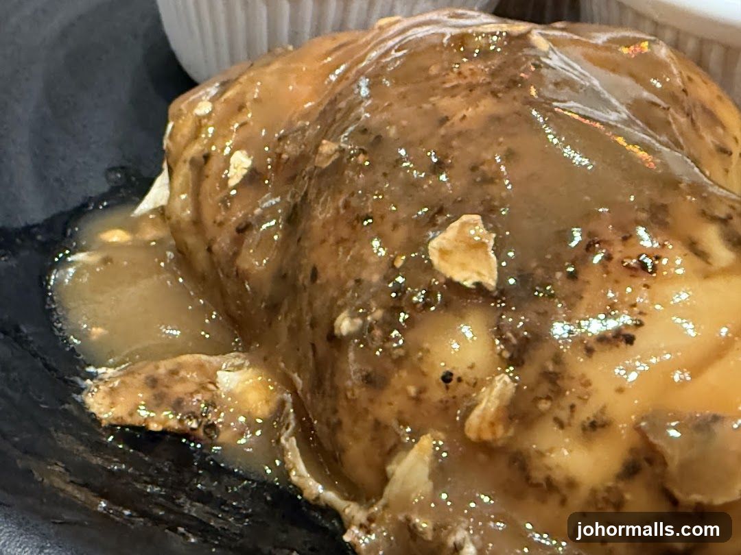 Close-up of a dish with gravy