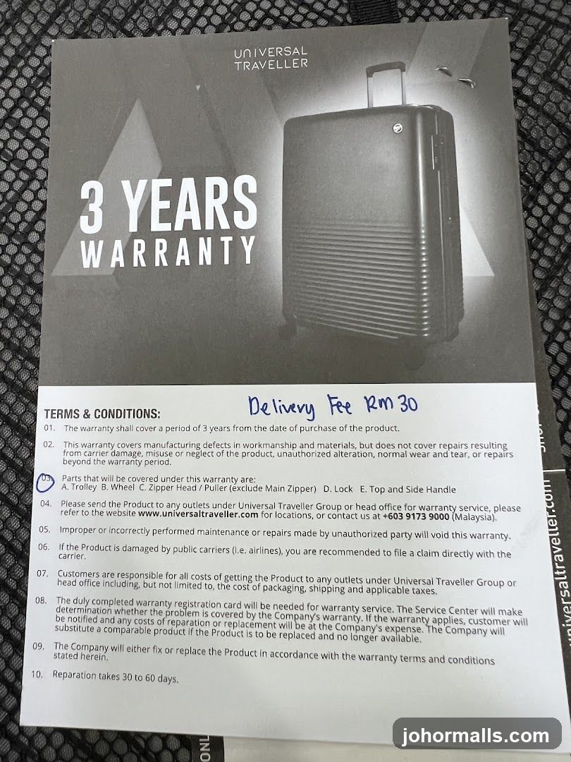 Universal Traveller 3 Years Warranty Information