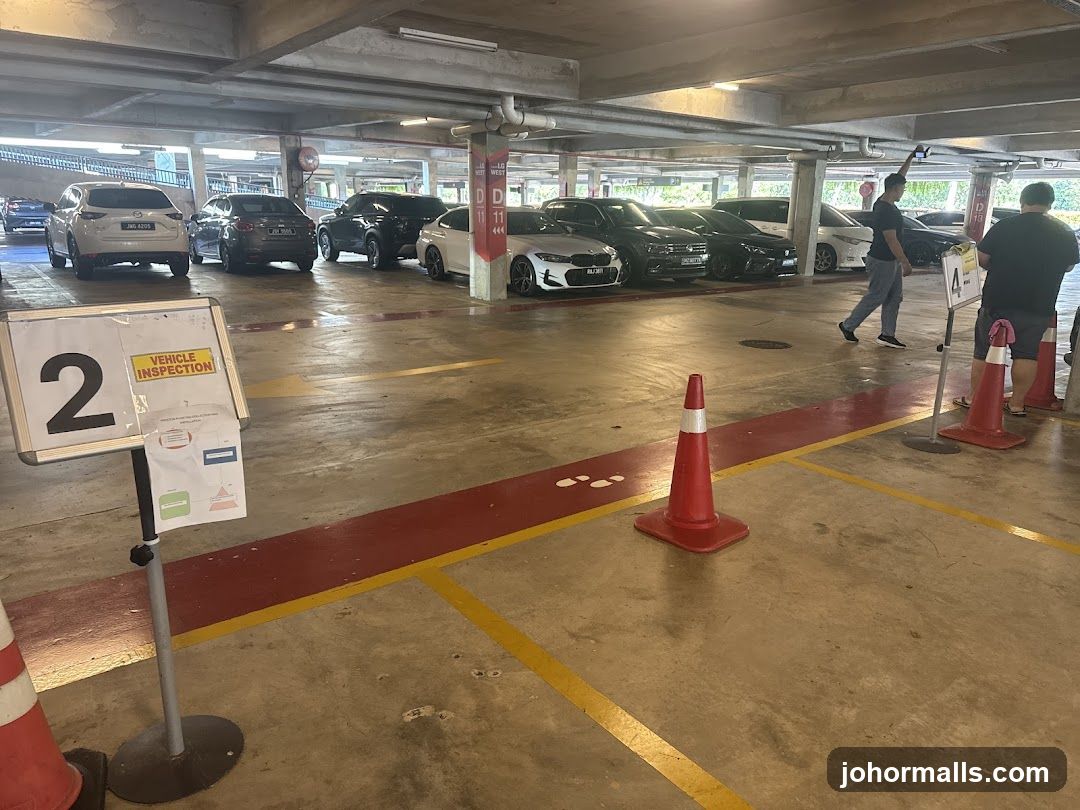 Parking Lot with Vehicle Inspection Signs