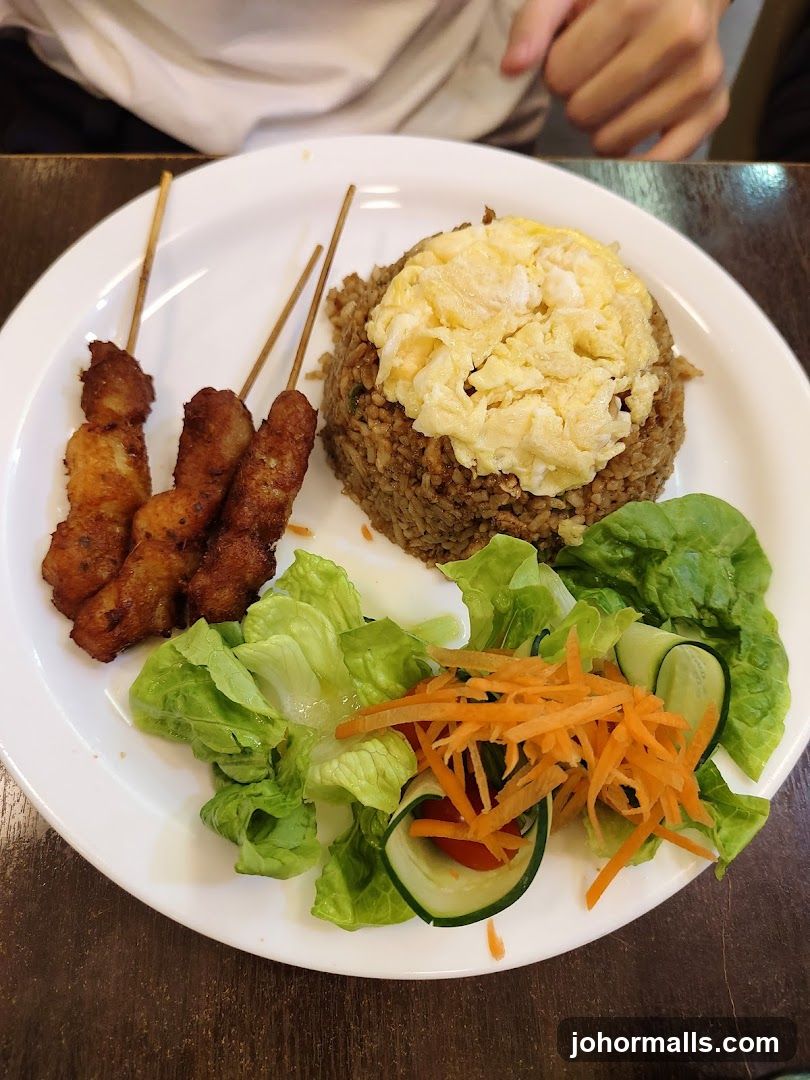 Chicken Satay with Fried Rice and Salad