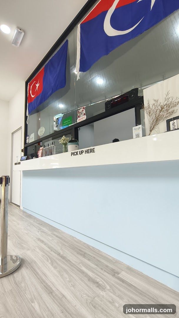 Counter with flags and signs