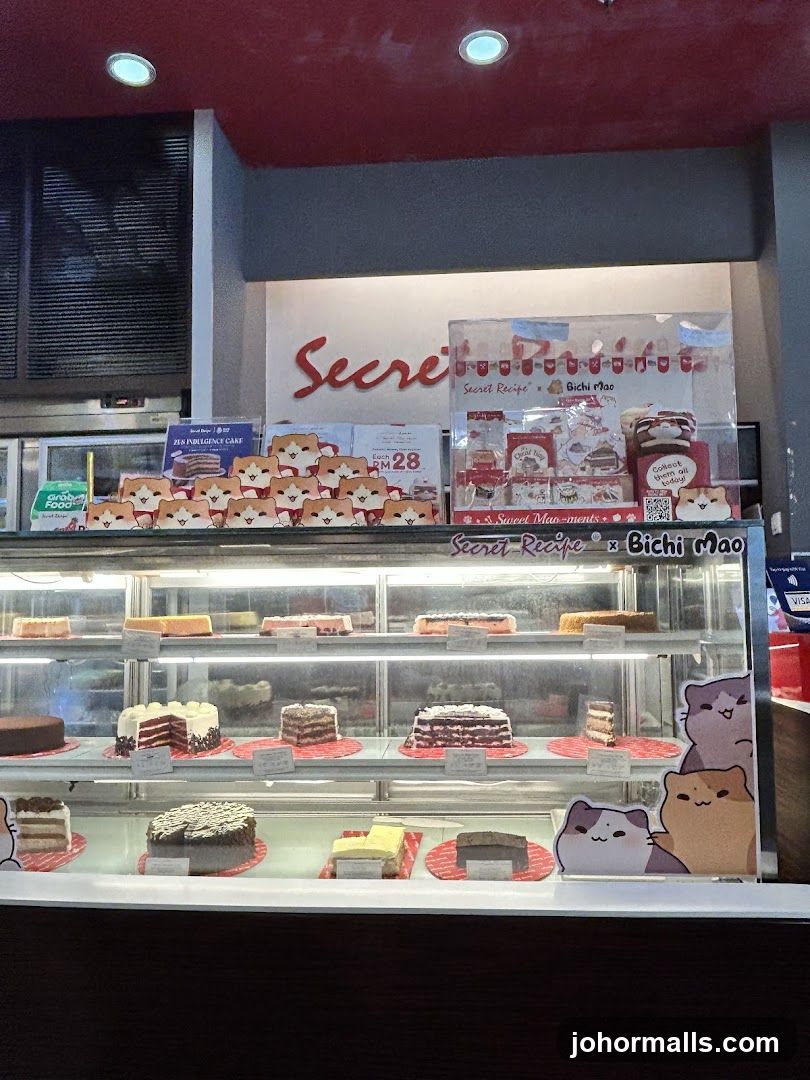Cakes in a display case