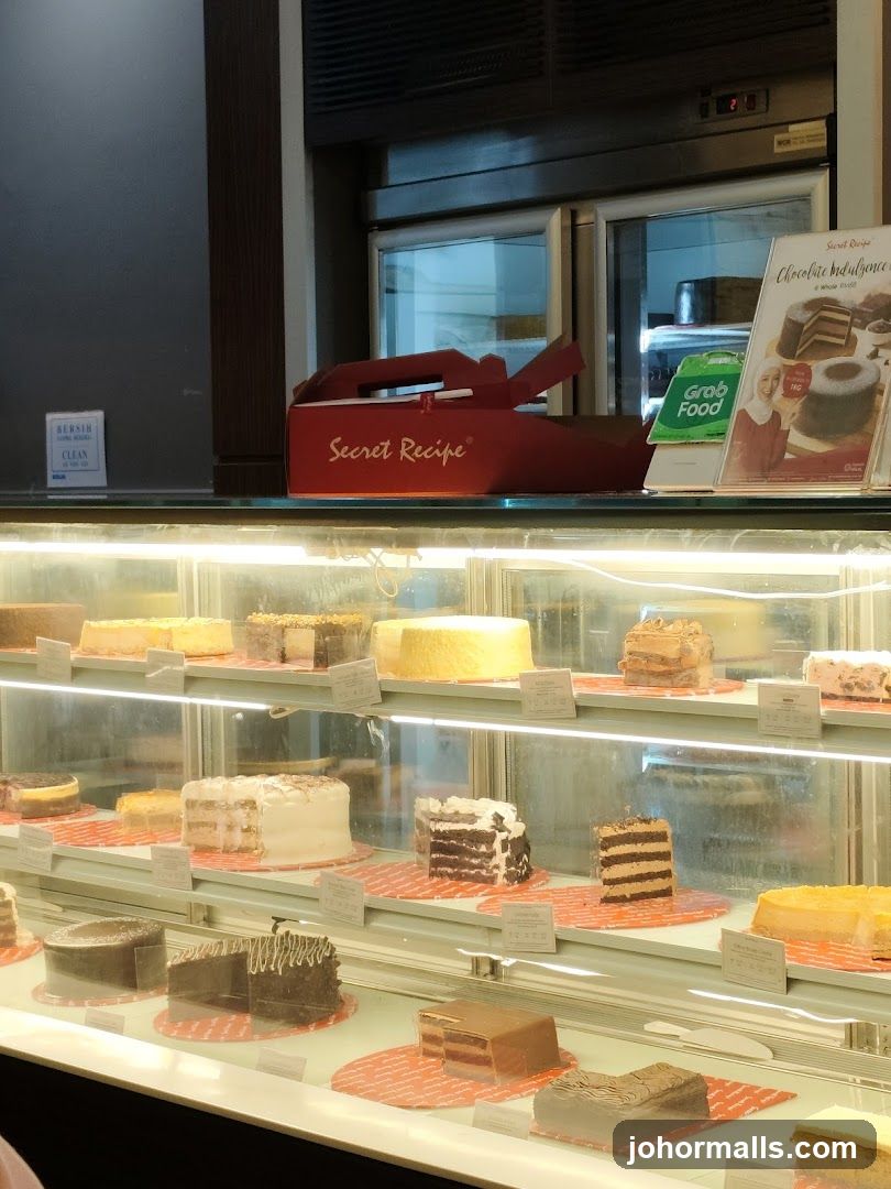 Cakes in a display case