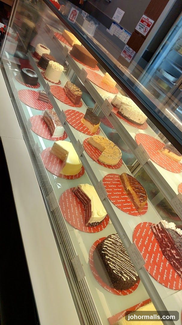Cakes in a display case