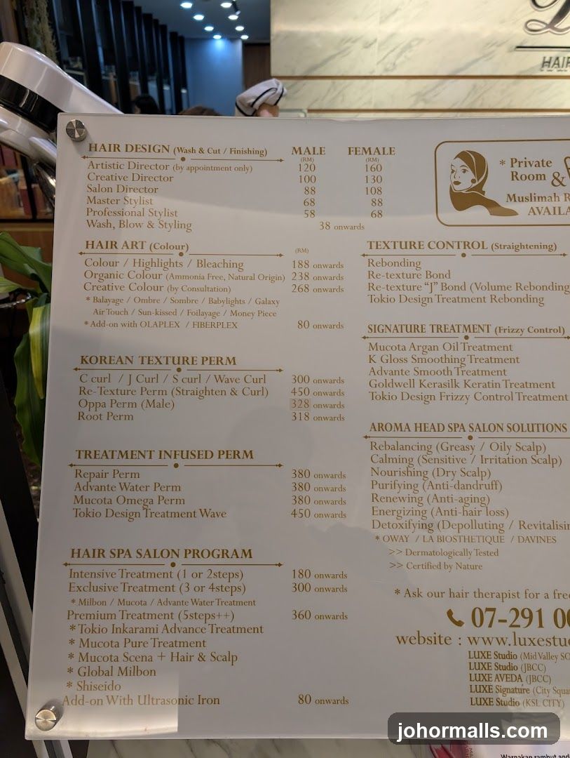 Hair Salon Menu