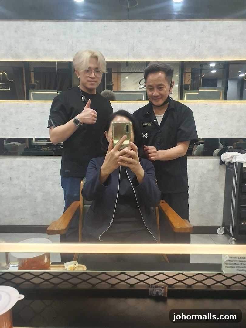 Salon Interior with Staff and Customer