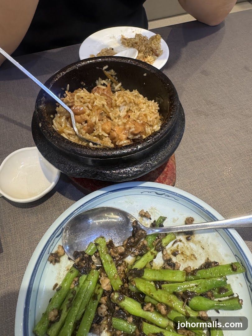 Dishes of Rice and Green Beans
