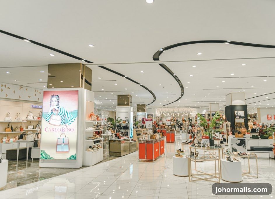 Interior of a handbag and shoe store