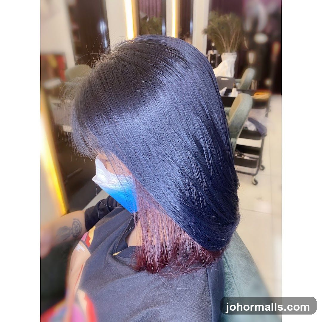 Woman with dark blue hair